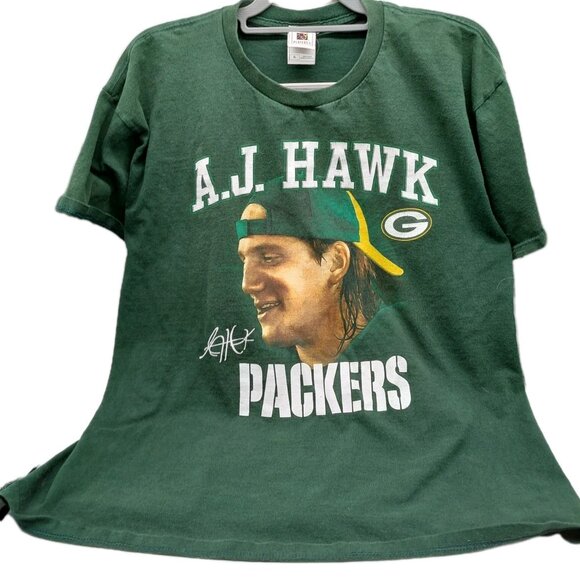 Green Bay Packers T Shirt Mens AJ Hawk Size XL Green NFL Players - Picture 1 of 7